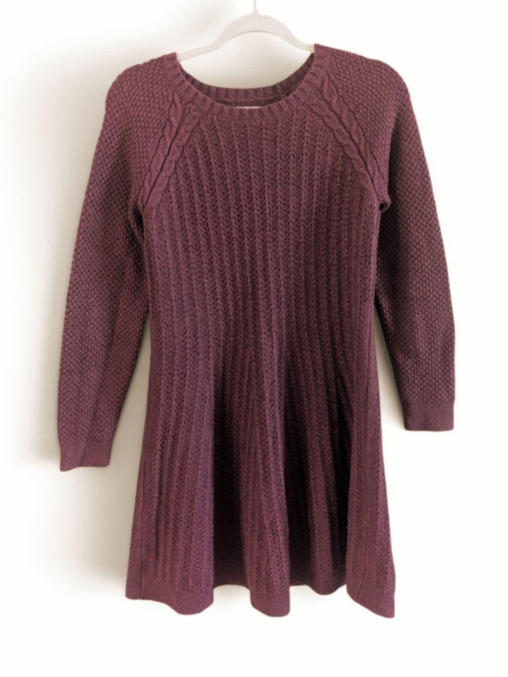 Hollister Y2K Burgundy Cable Knit Sweater Dress Long Sleeve A-Line L Coquette